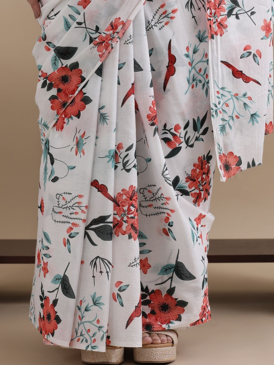 Moda Rapido Floral Pure Cotton Ikat Saree