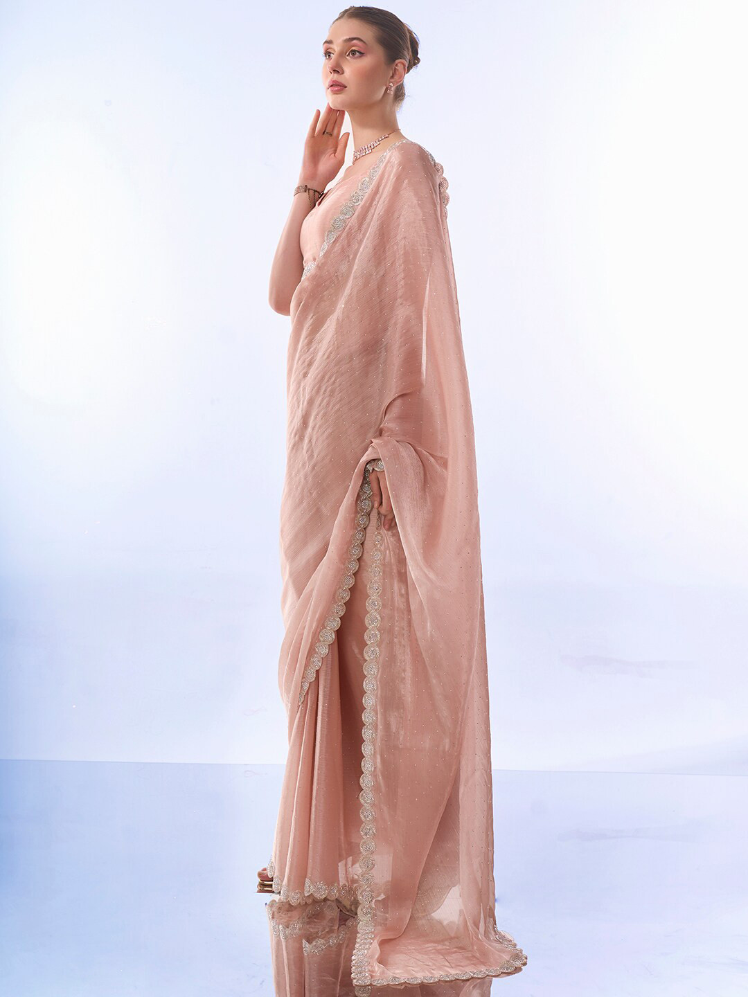 Mitera Embellished Beads and Stones Organza Saree