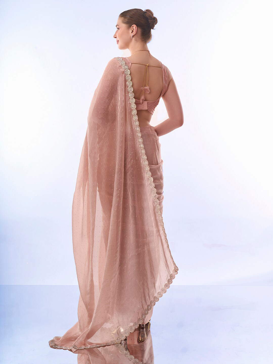 Mitera Embellished Beads and Stones Organza Saree