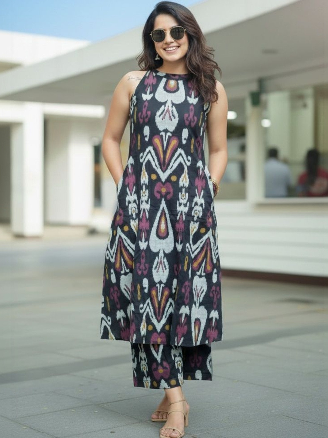 Keitra Women Ethnic Motifs Printed Regular Pure Cotton Kurta with Trousers