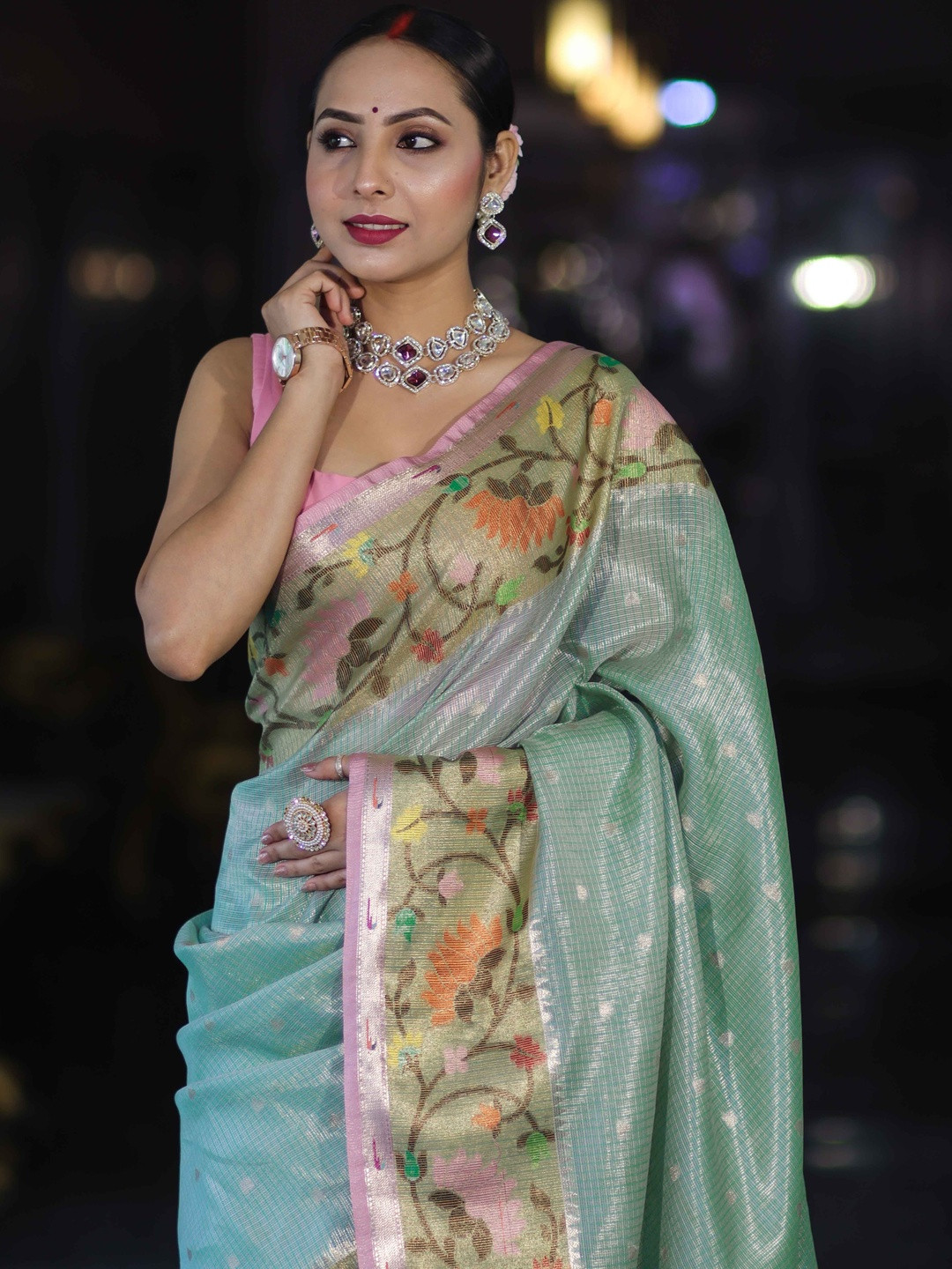 Banarasee Ethnic Motifs Zari Tissue Banarasi Saree