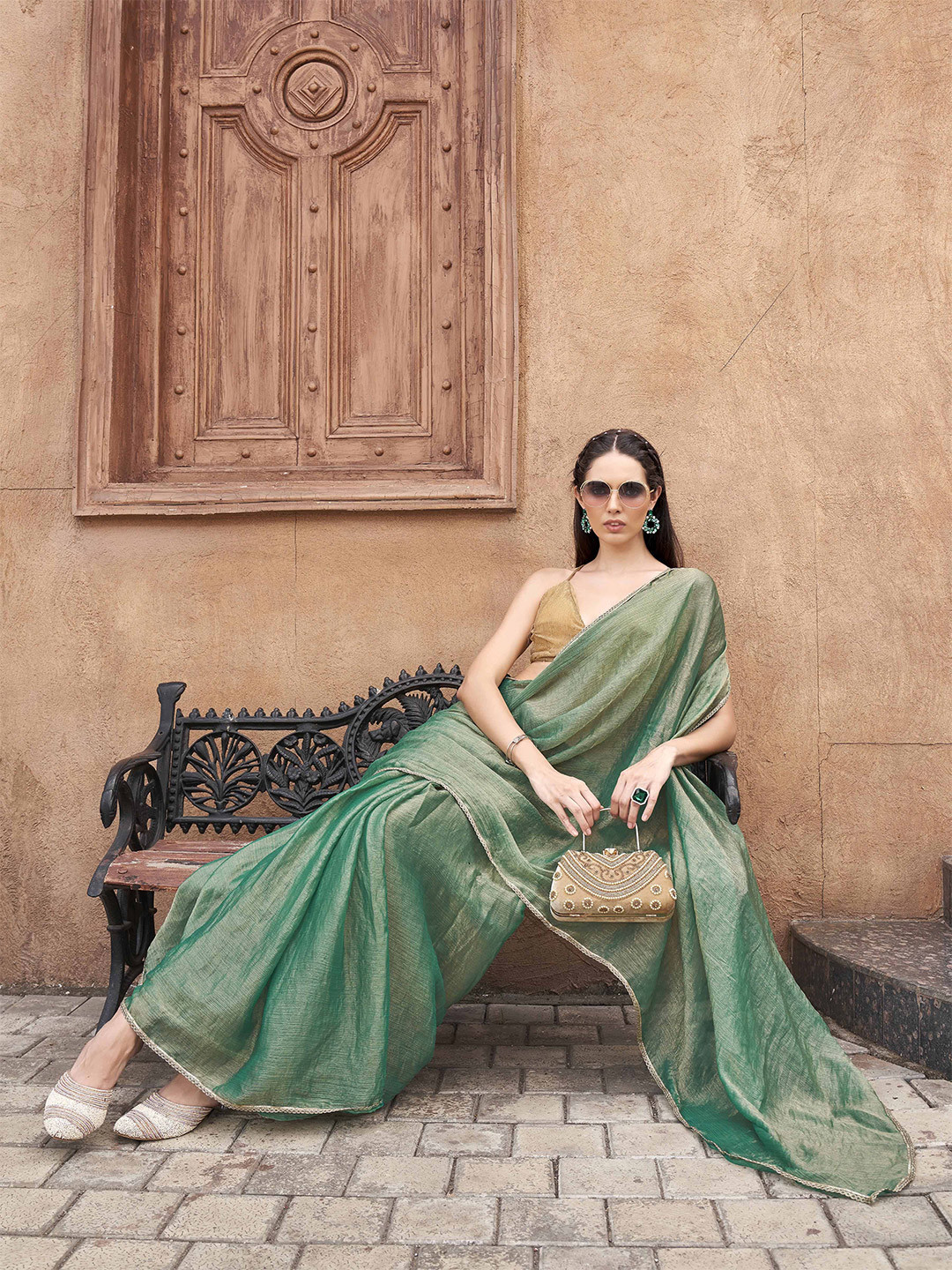 Tikhi Imli Solid Embellished Ready To Wear Saree