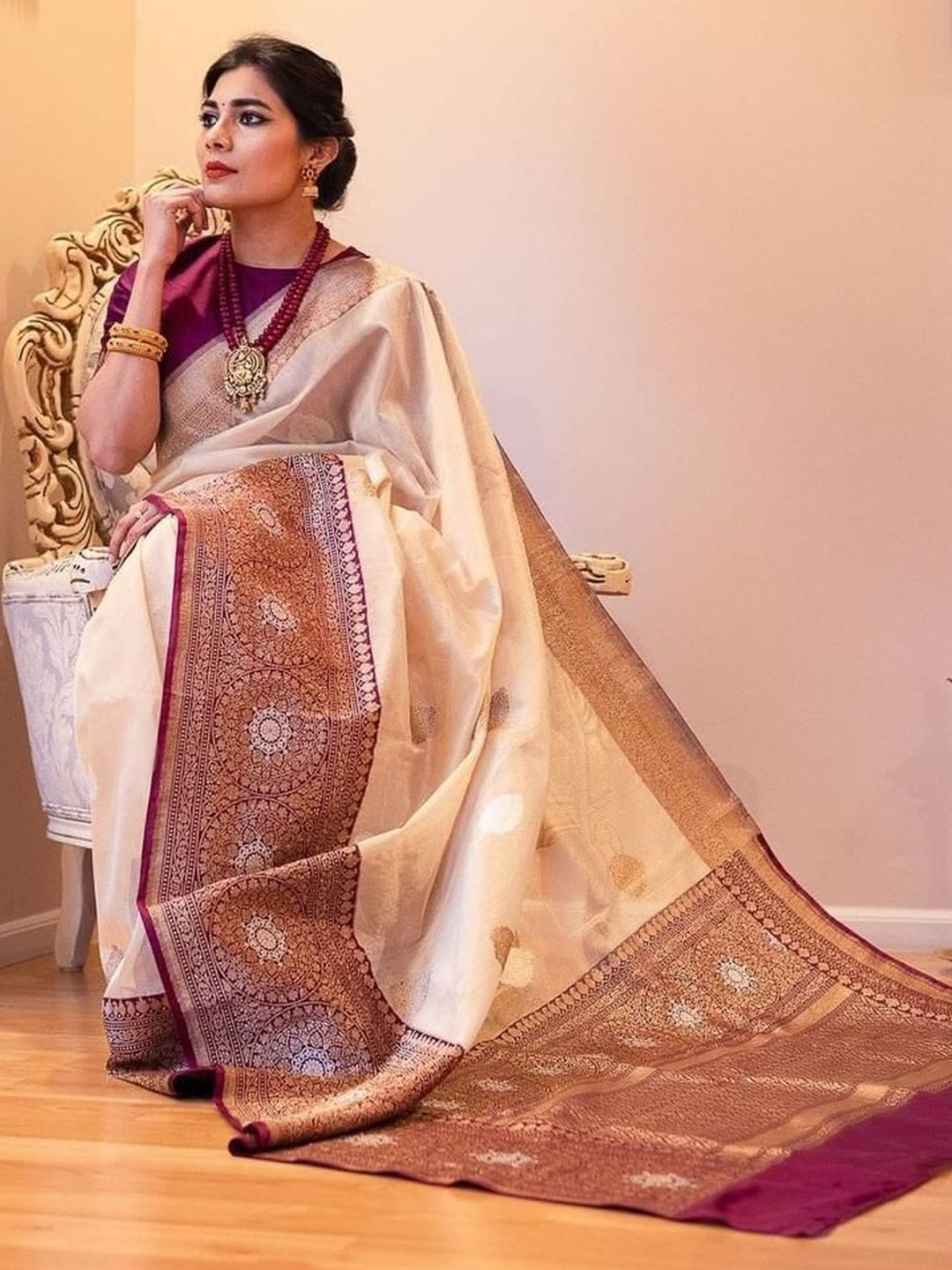 MISHRI TEX FAB Ethnic Motifs Zari Art Silk Kanjeevaram Saree