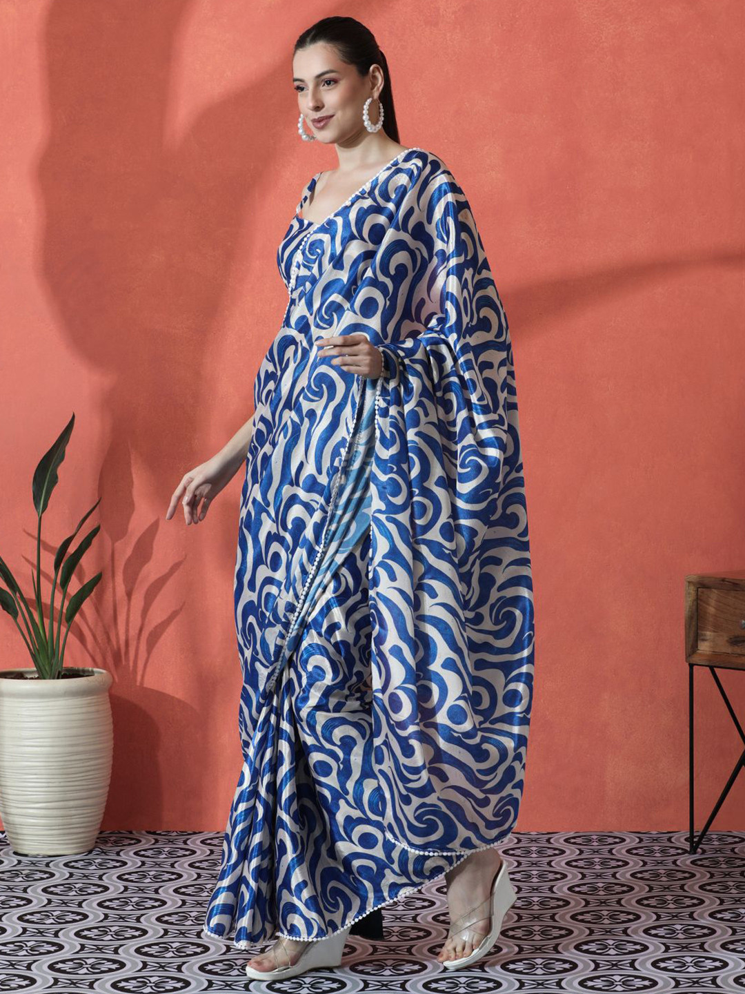 Sangria Satin Digital Printed Ready to wear Saree