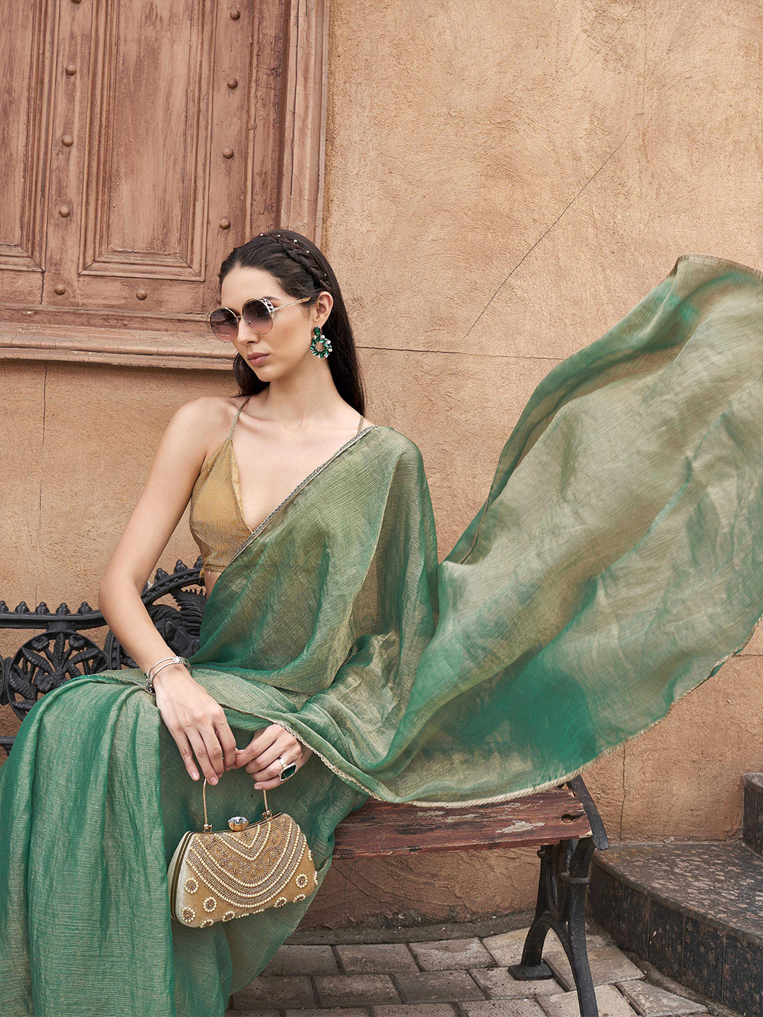 Tikhi Imli Solid Embellished Ready To Wear Saree