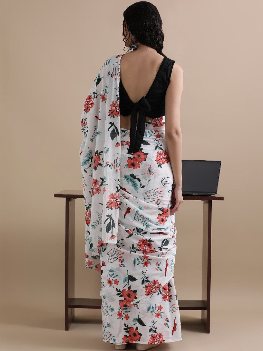 Moda Rapido Floral Pure Cotton Ikat Saree