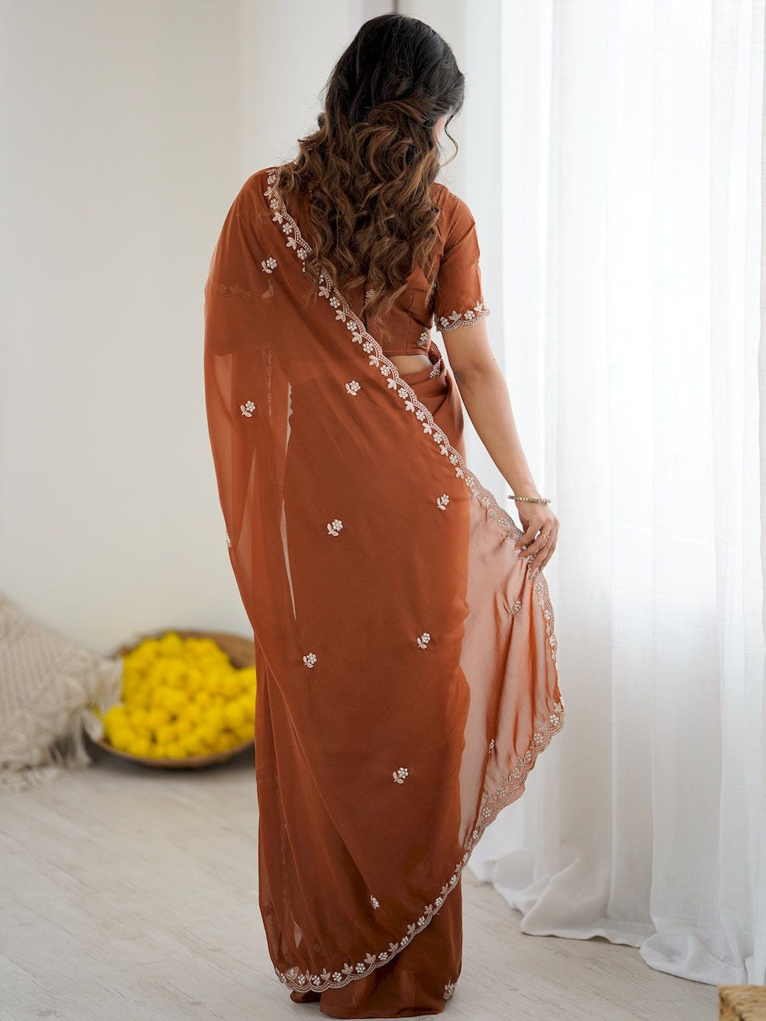 all about you Star Georgette Embroidered Fancy Saree
