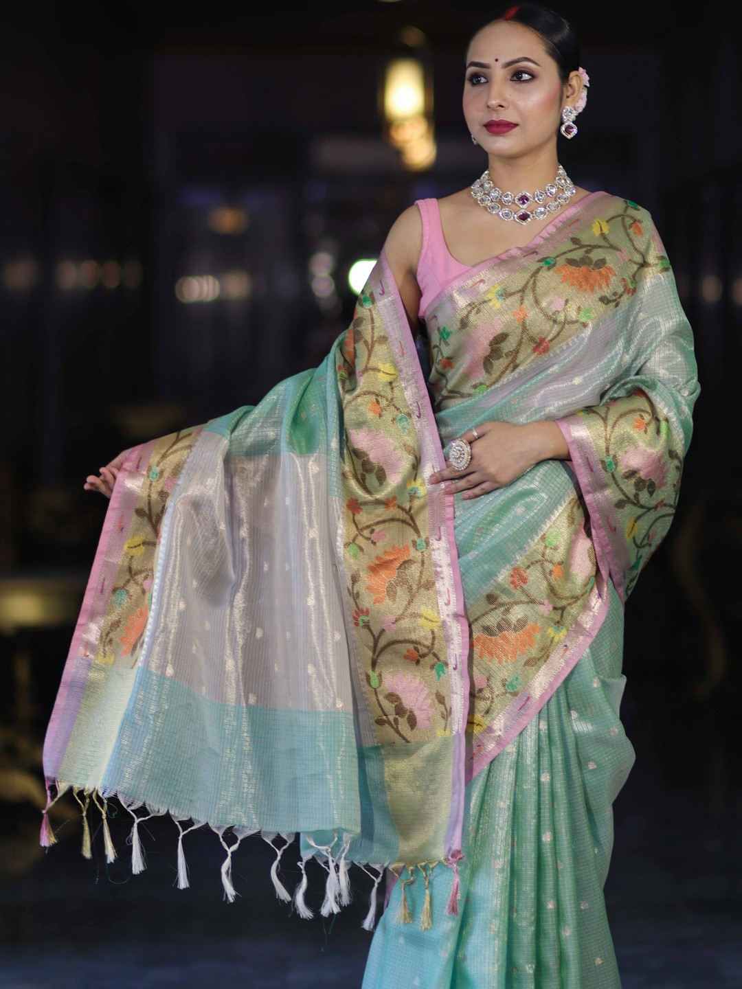 Banarasee Ethnic Motifs Zari Tissue Banarasi Saree