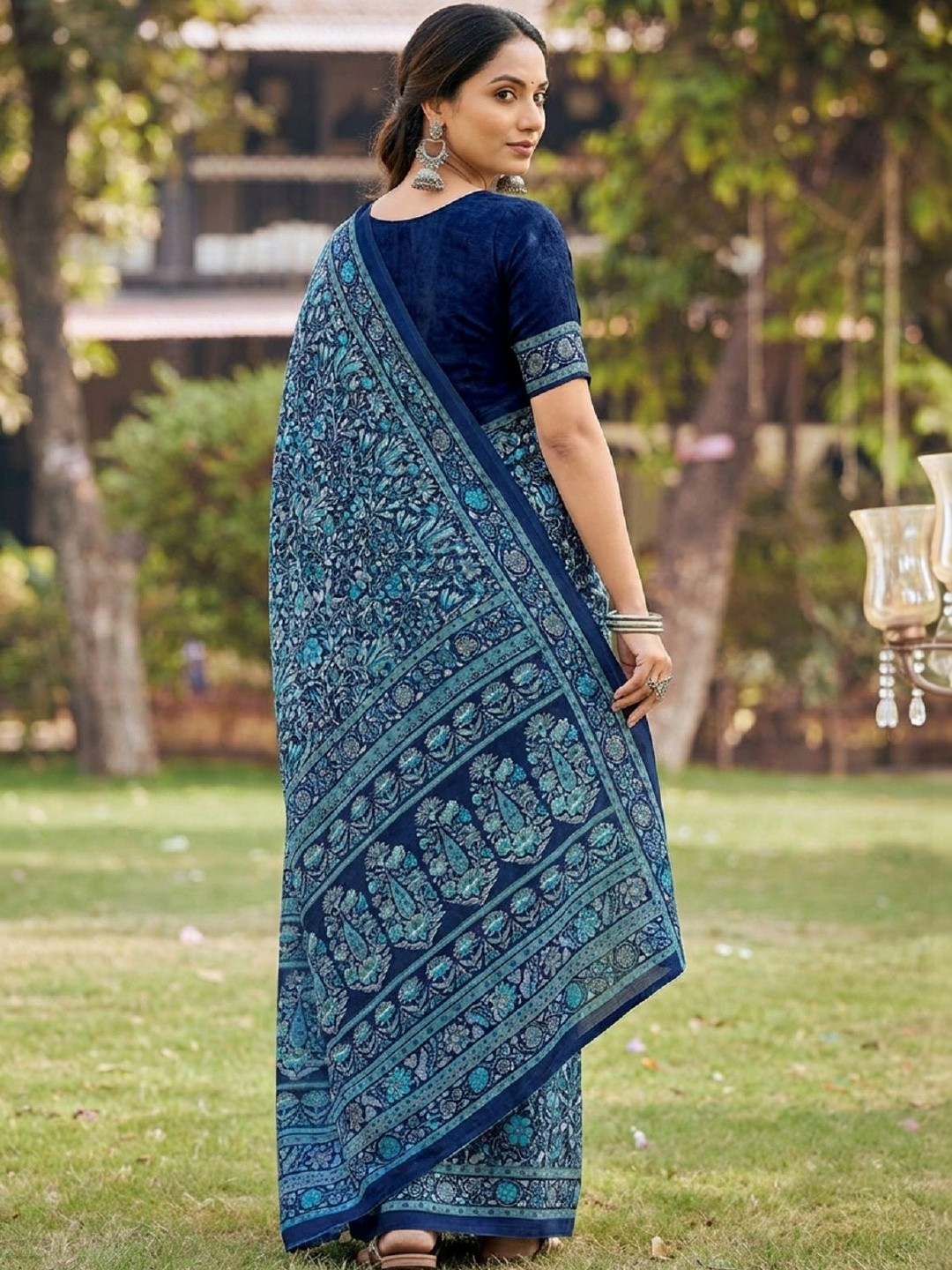 Vipul Blue Crepe Printed Sarees