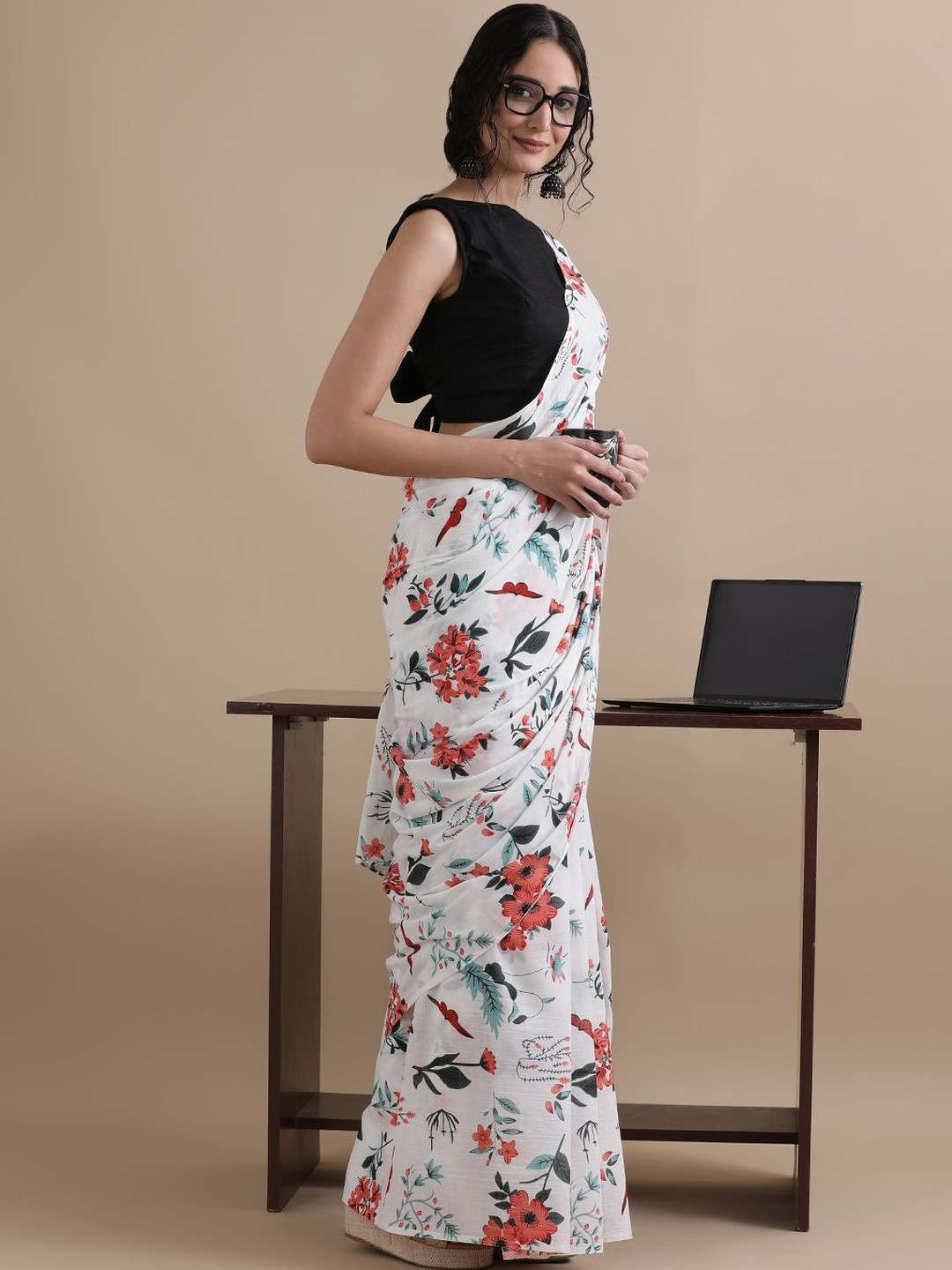 Moda Rapido Floral Pure Cotton Ikat Saree