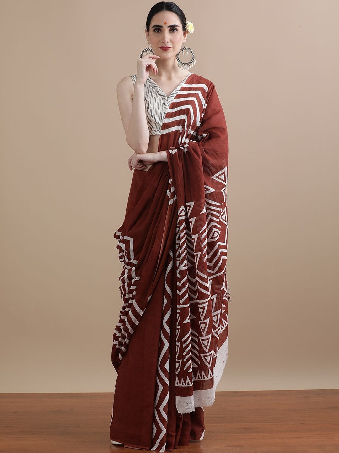 Moda Rapido Pure Cotton Handloom Ikat Saree