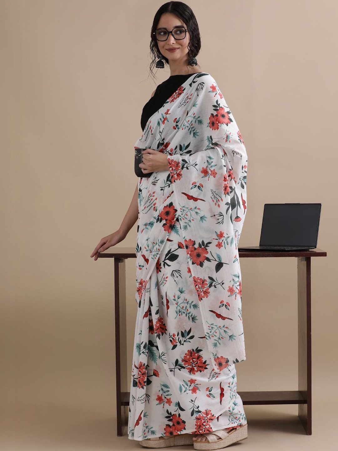 Moda Rapido Floral Pure Cotton Ikat Saree