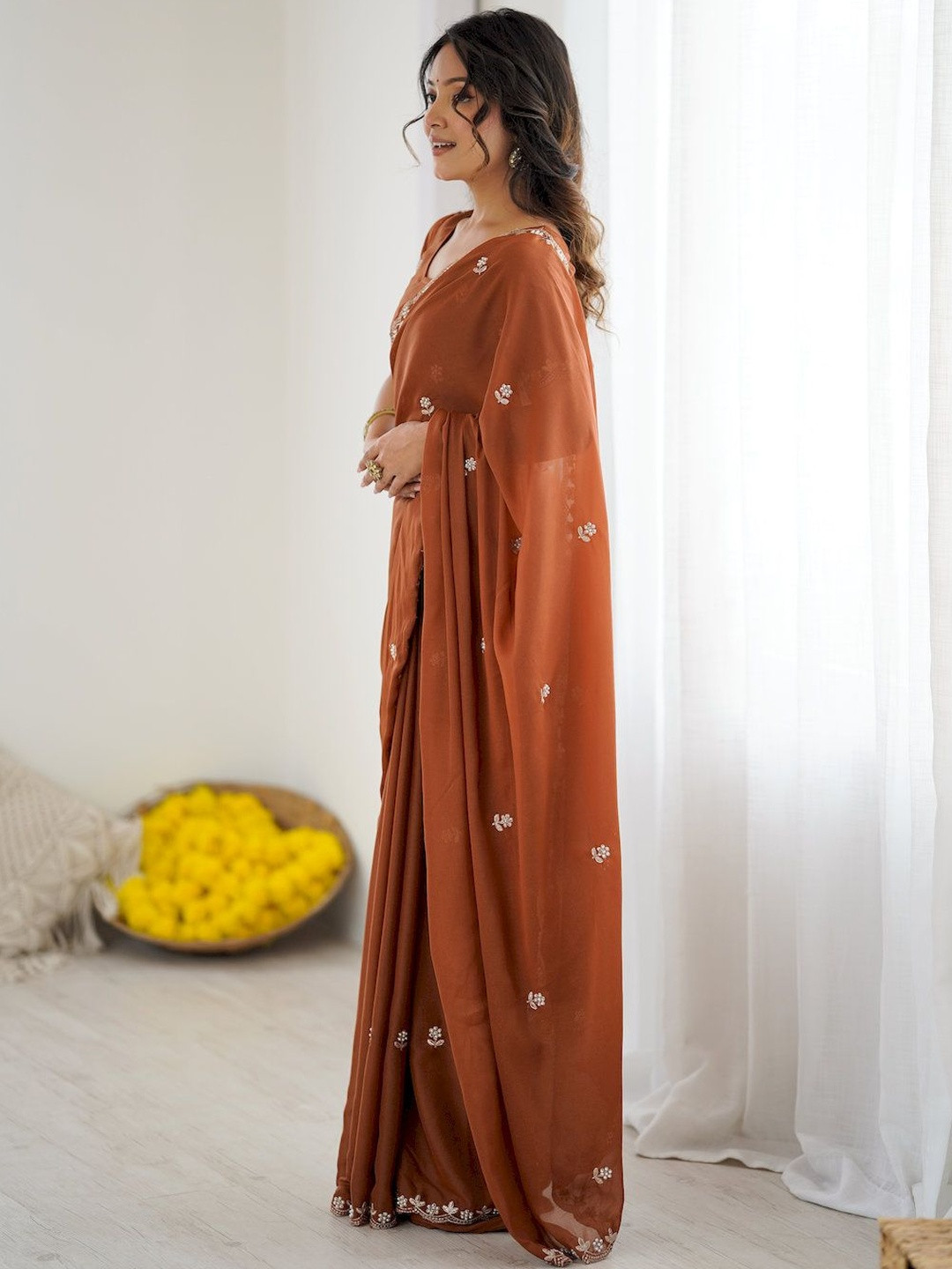 all about you Star Georgette Embroidered Fancy Saree