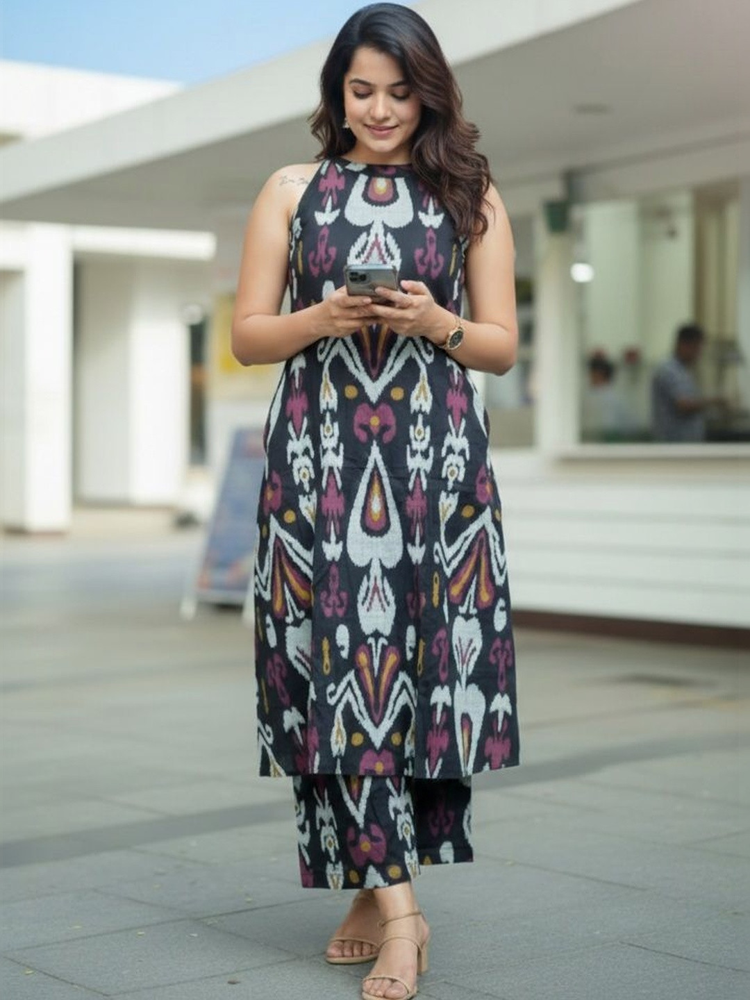 Keitra Women Ethnic Motifs Printed Regular Pure Cotton Kurta with Trousers