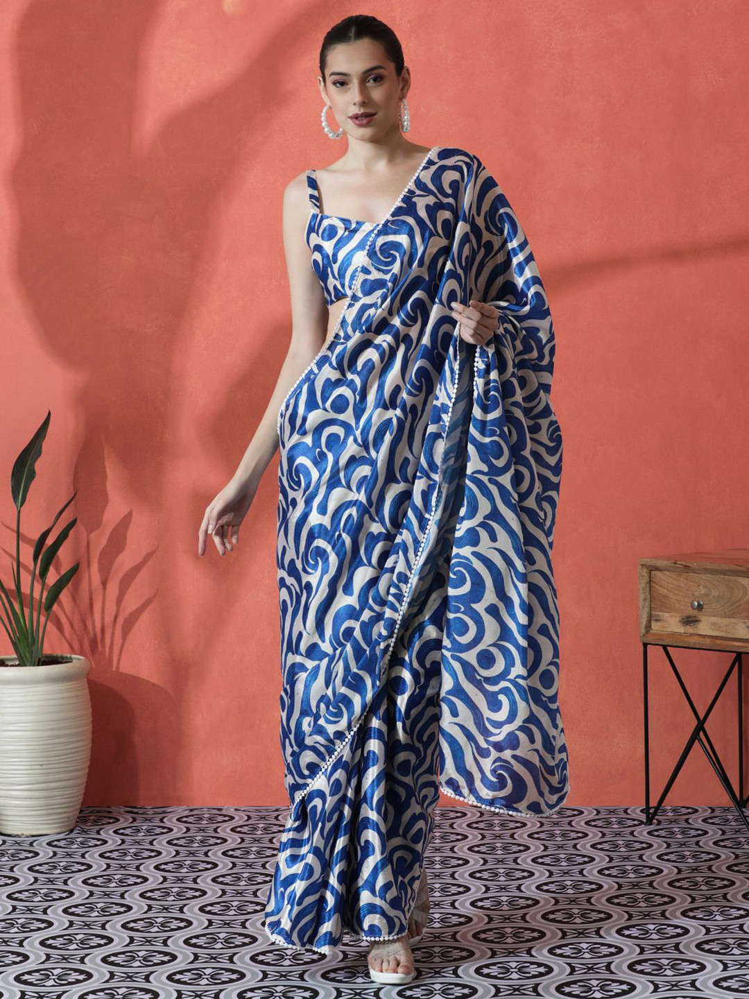 Sangria Satin Digital Printed Ready to wear Saree
