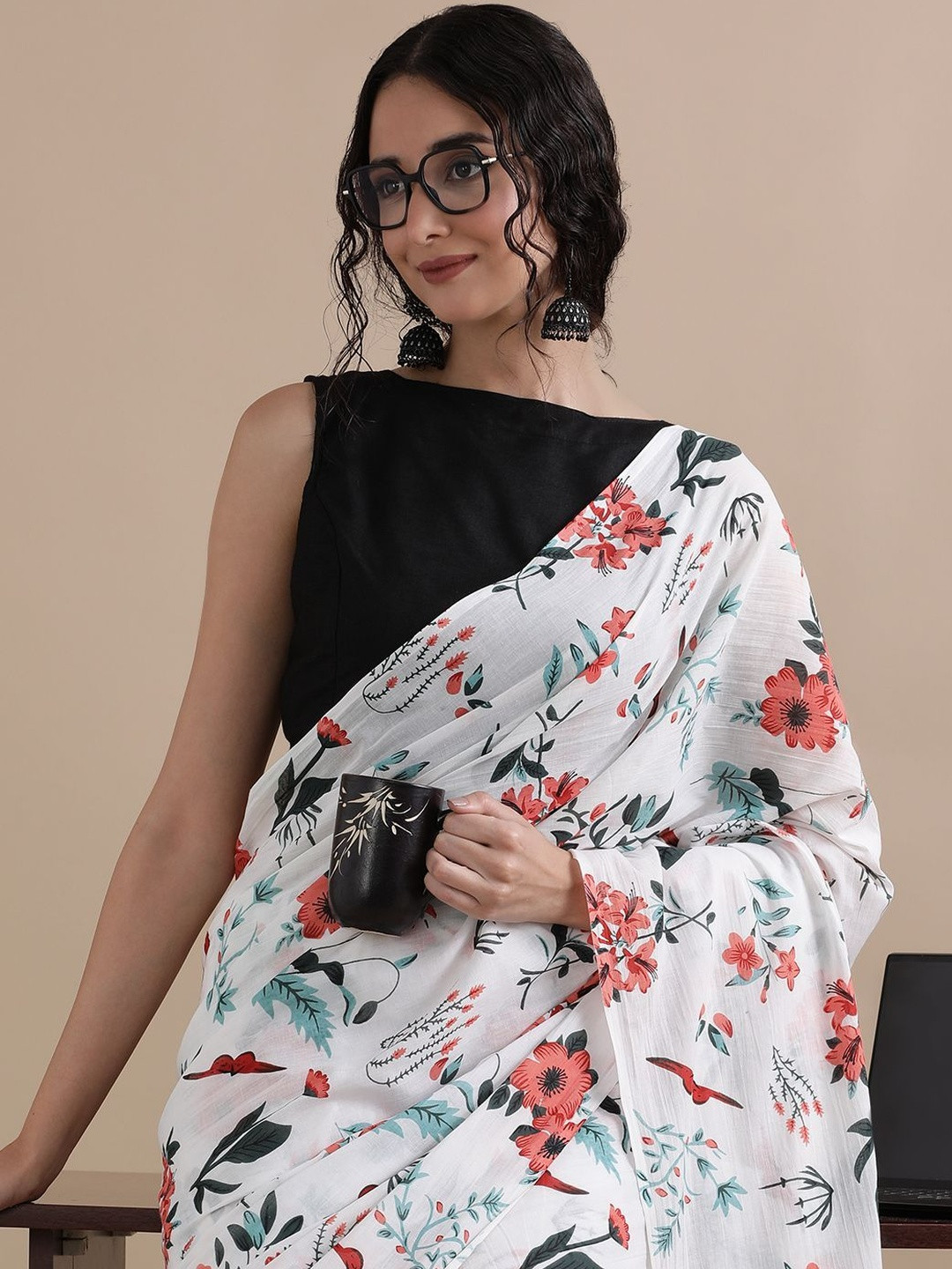 Moda Rapido Floral Pure Cotton Ikat Saree