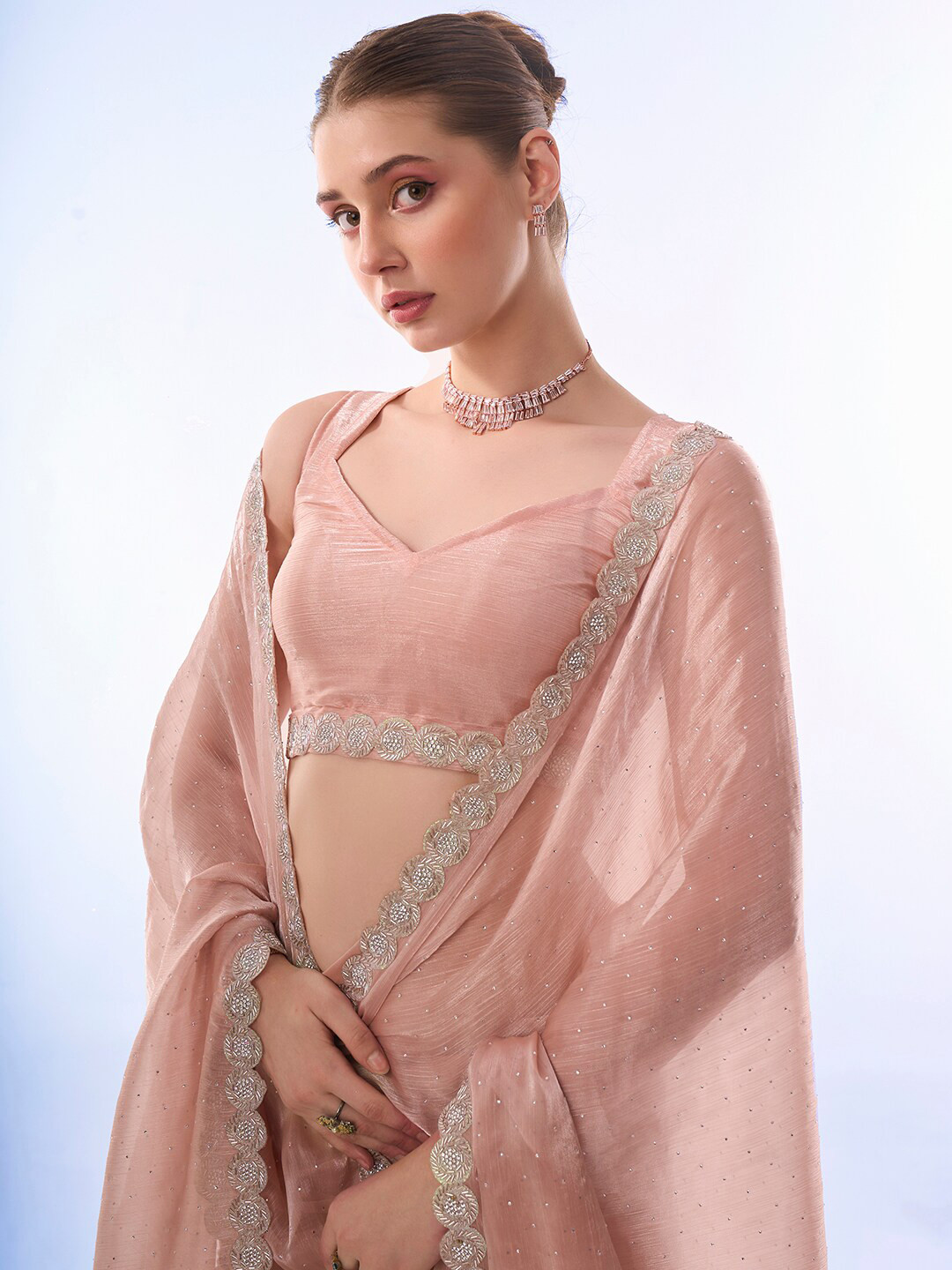 Mitera Embellished Beads and Stones Organza Saree