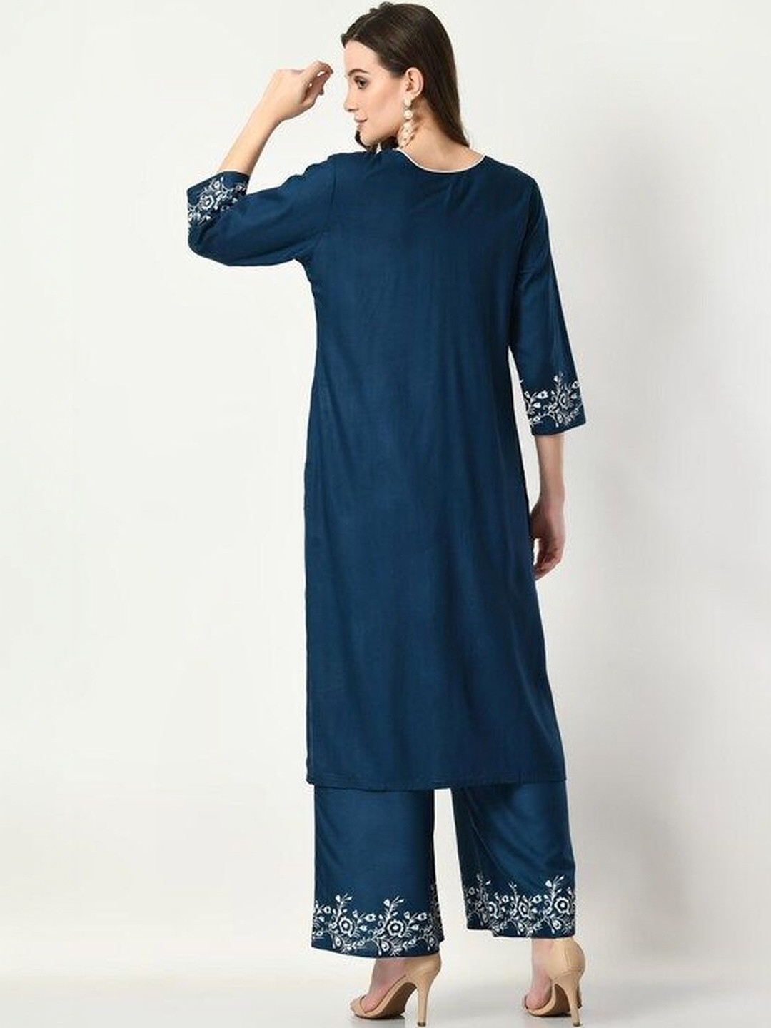 Moda Rapido Women Printed Regular Mirror Work Kurta with Trousers