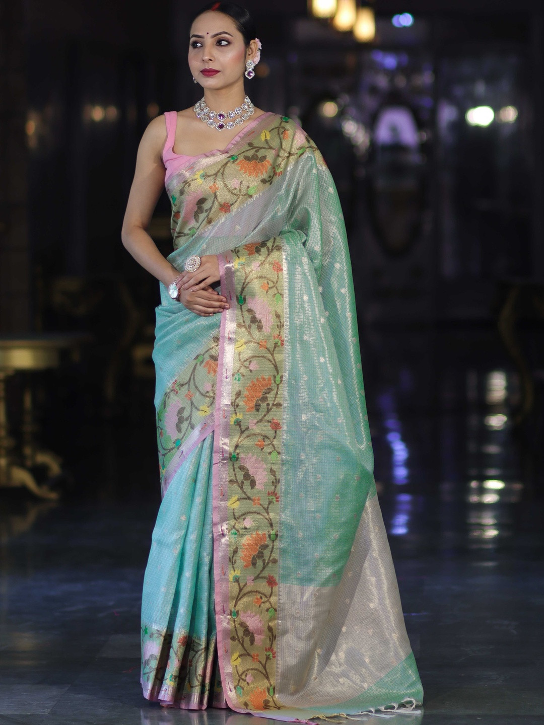 Banarasee Ethnic Motifs Zari Tissue Banarasi Saree