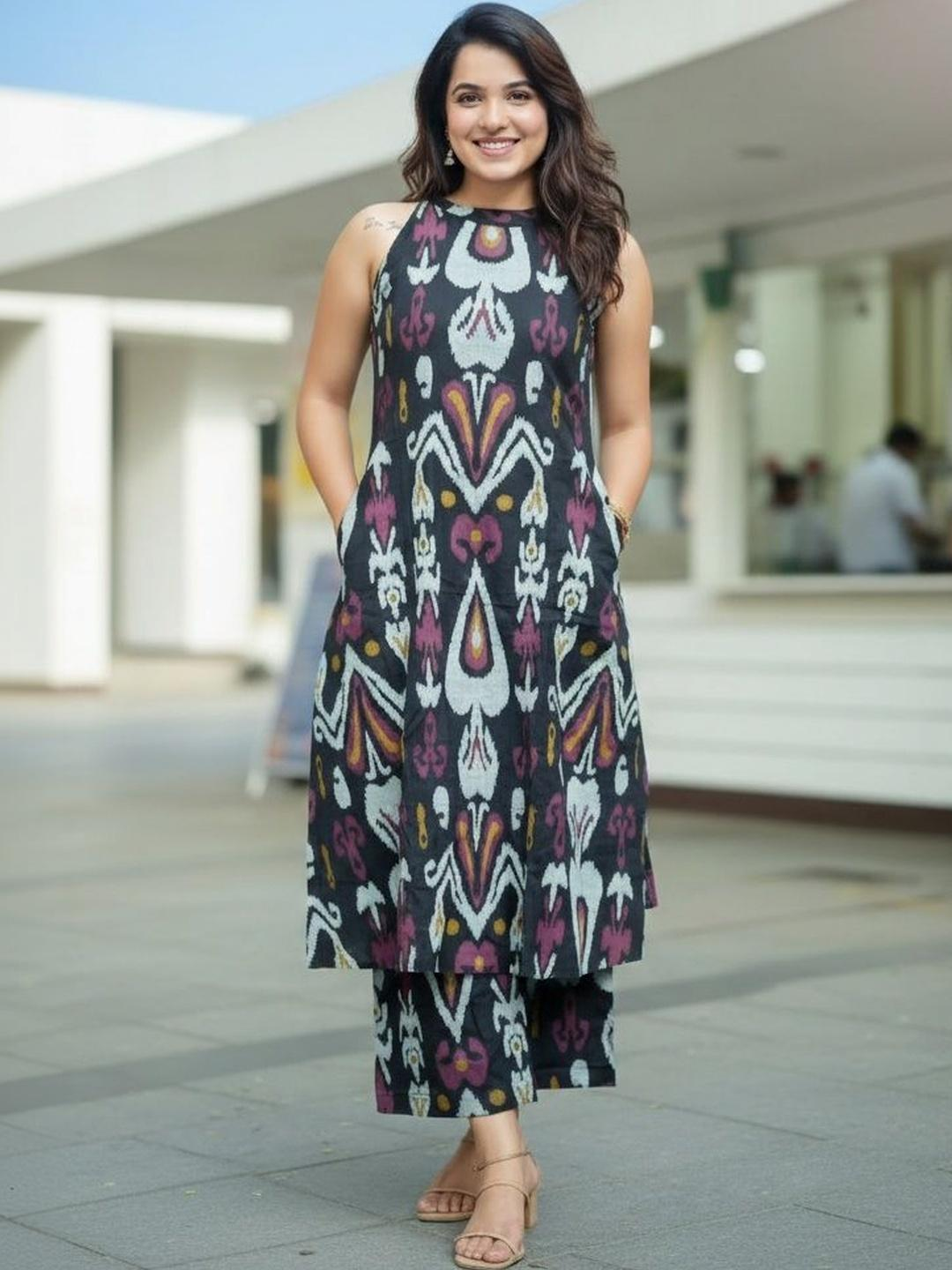 Keitra Women Ethnic Motifs Printed Regular Pure Cotton Kurta with Trousers