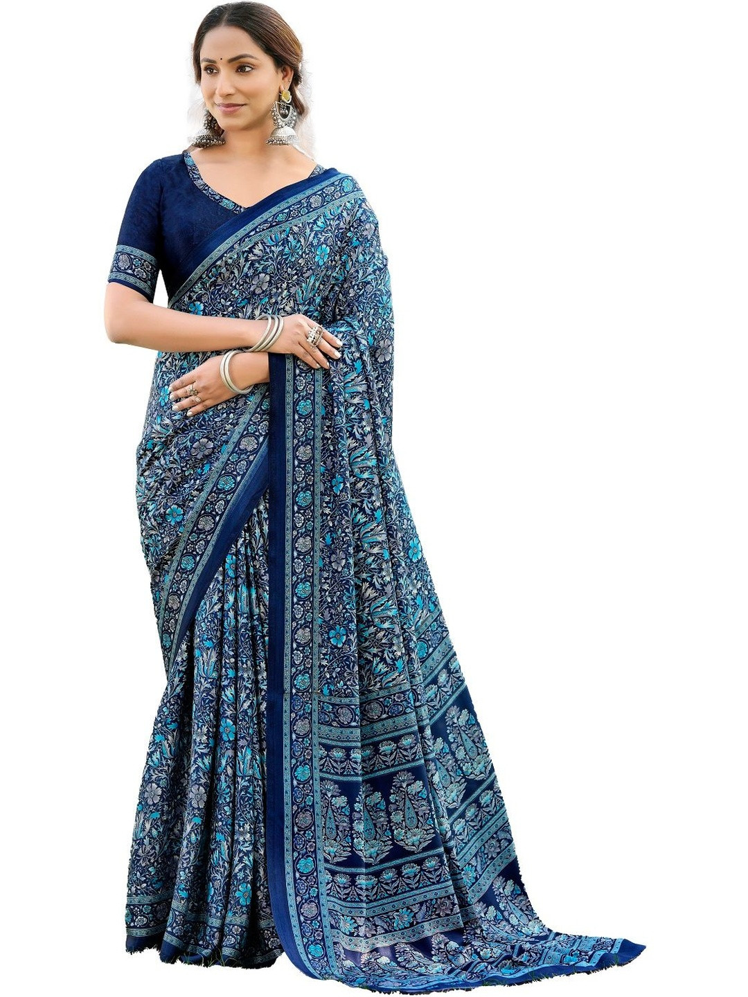 Vipul Blue Crepe Printed Sarees