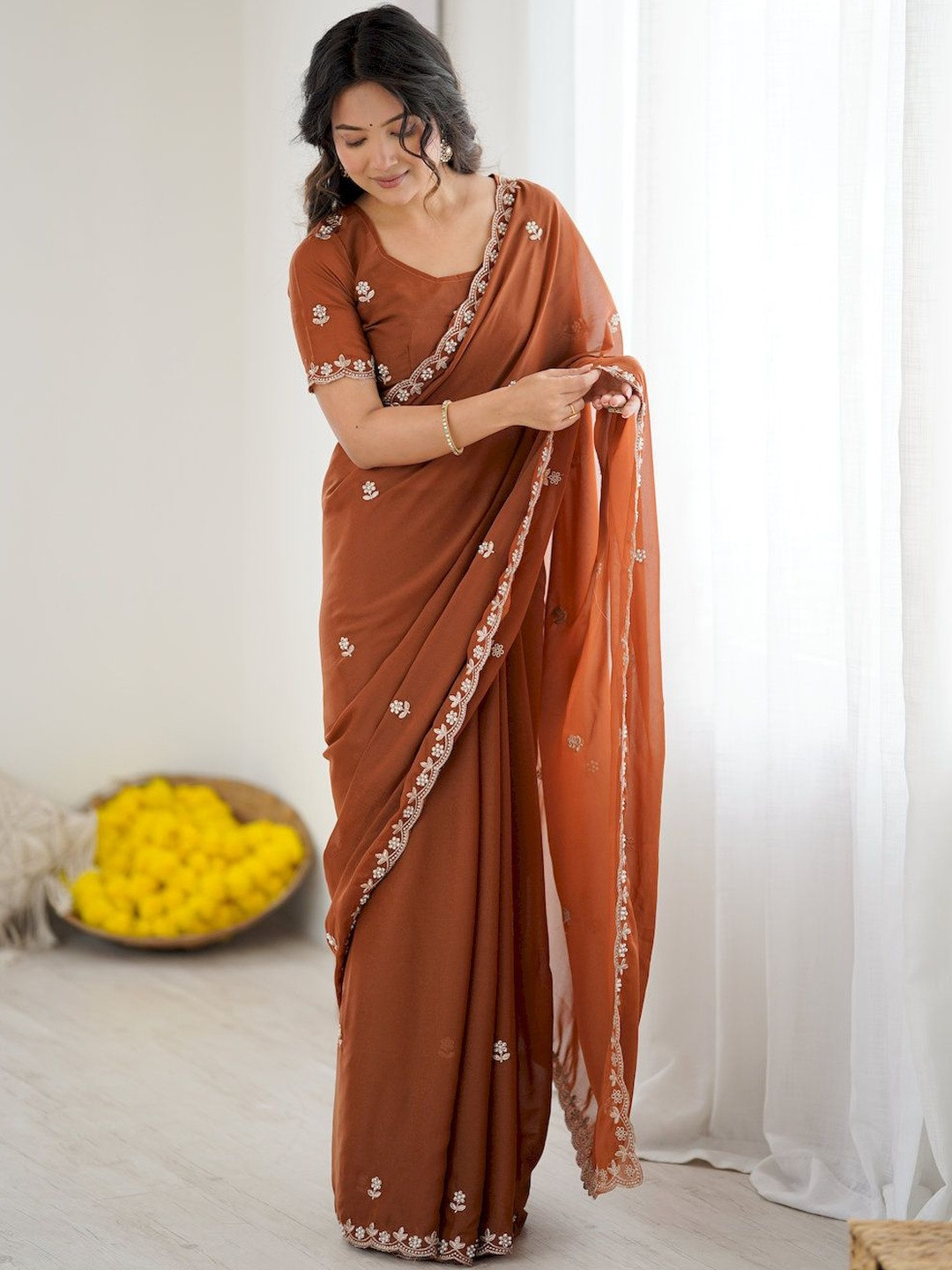 all about you Star Georgette Embroidered Fancy Saree