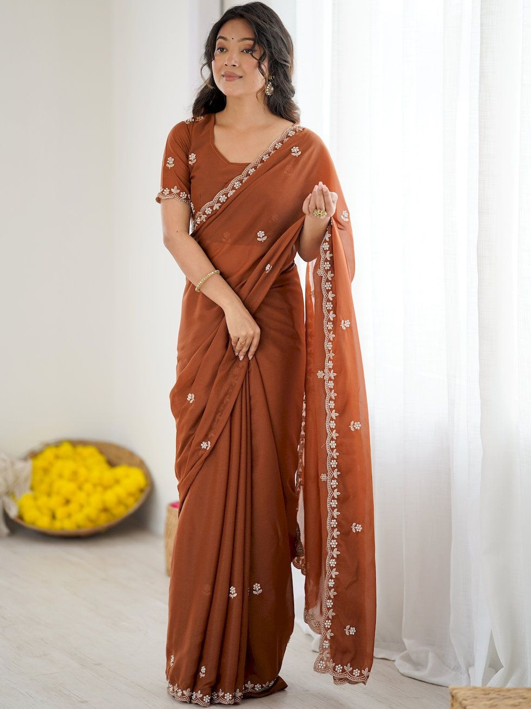 all about you Star Georgette Embroidered Fancy Saree