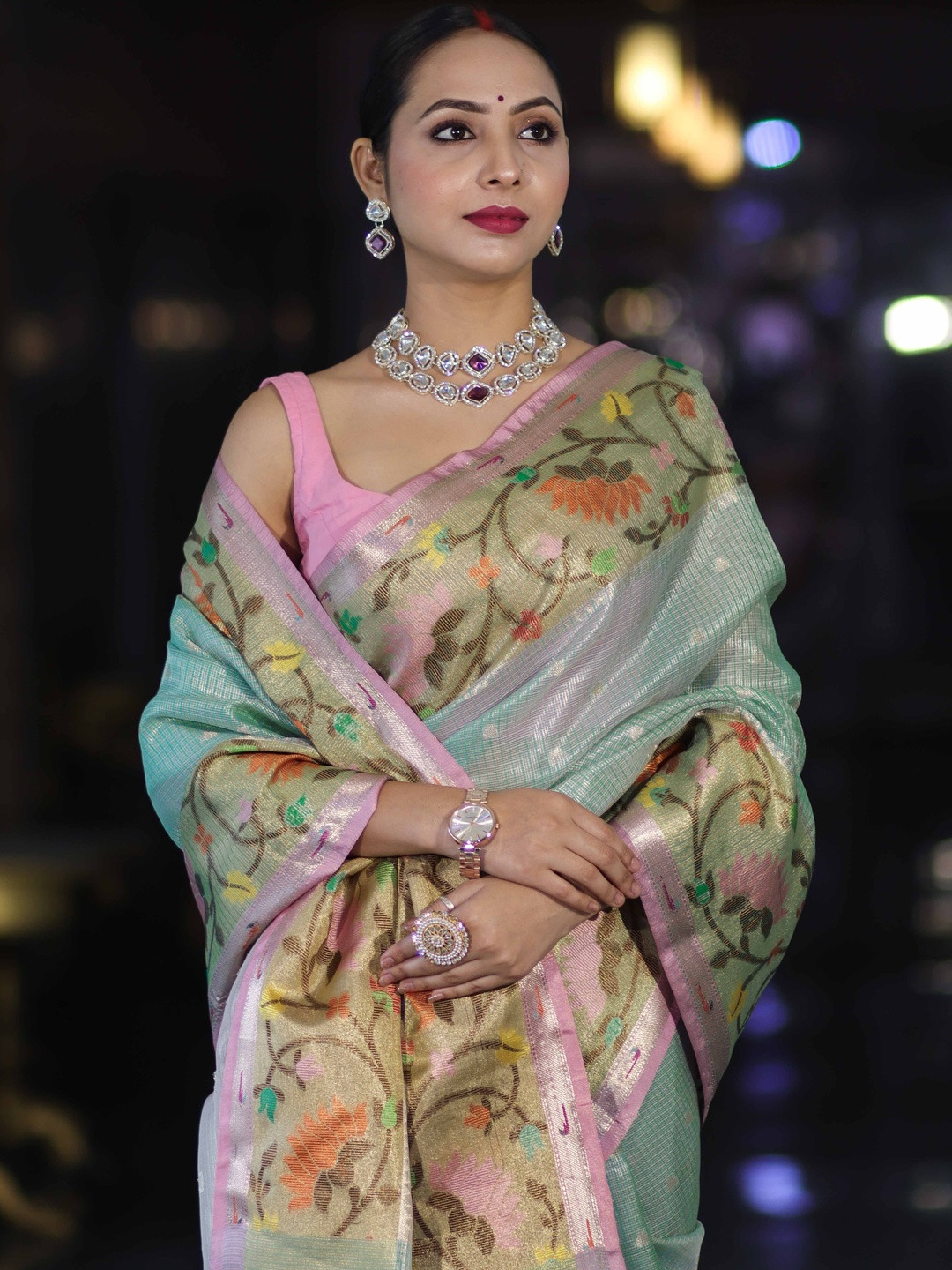 Banarasee Ethnic Motifs Zari Tissue Banarasi Saree