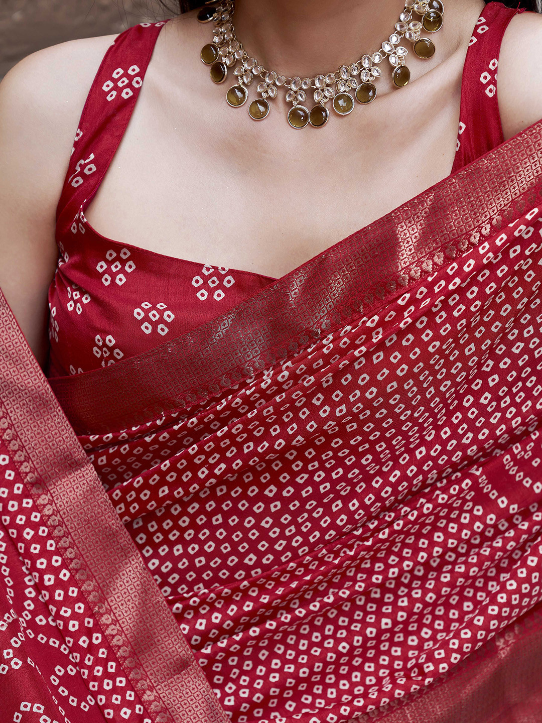 Tikhi Imli Bandhani Print Ready To Wear Saree with Zari Border