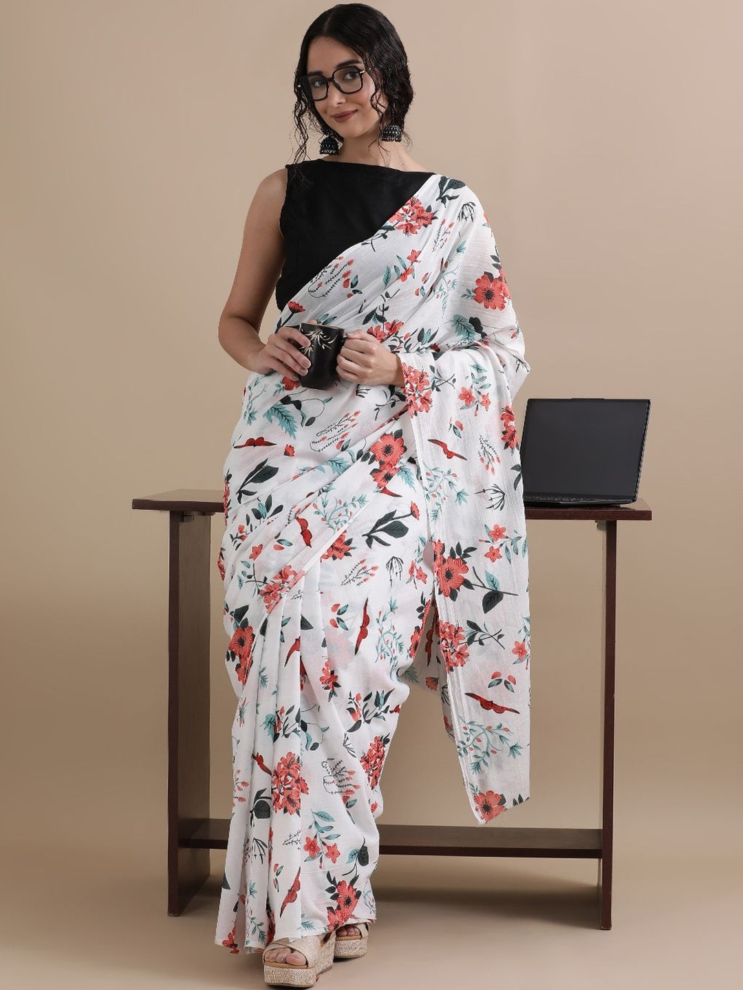 Moda Rapido Floral Pure Cotton Ikat Saree
