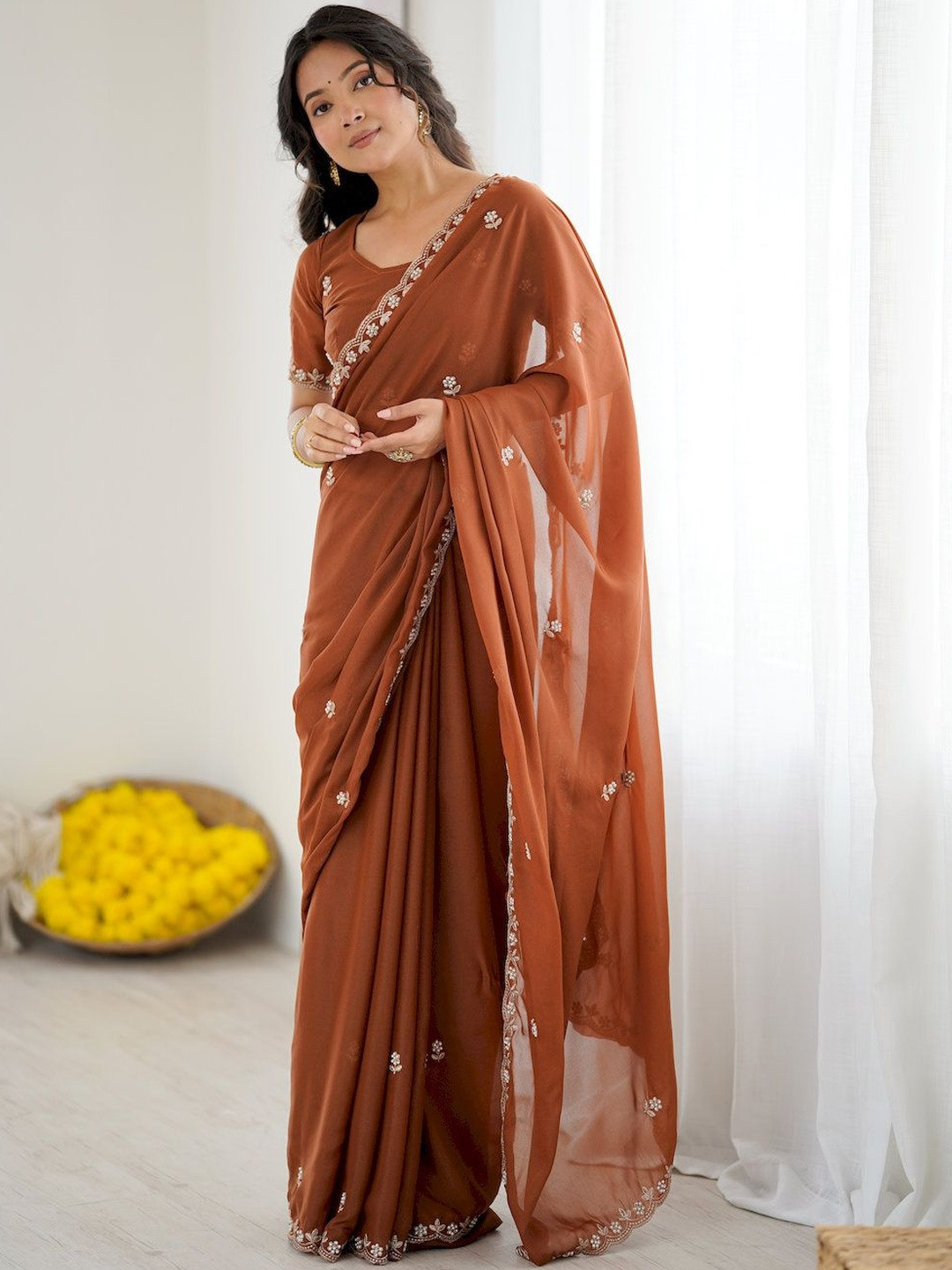 all about you Star Georgette Embroidered Fancy Saree