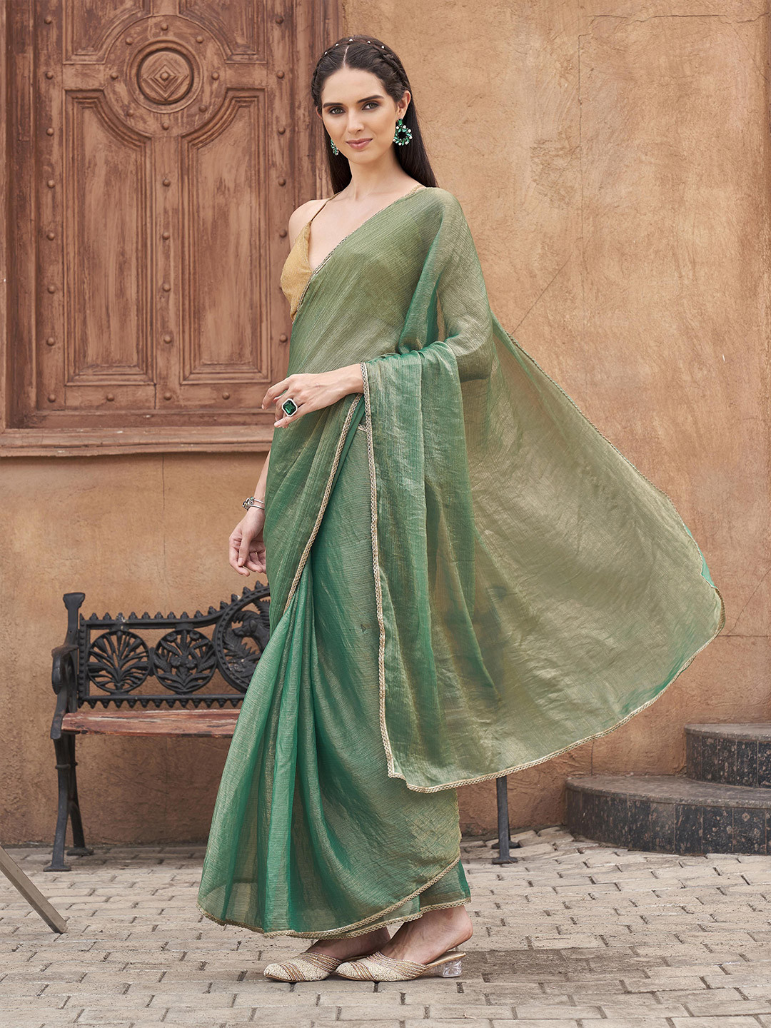 Tikhi Imli Solid Embellished Ready To Wear Saree