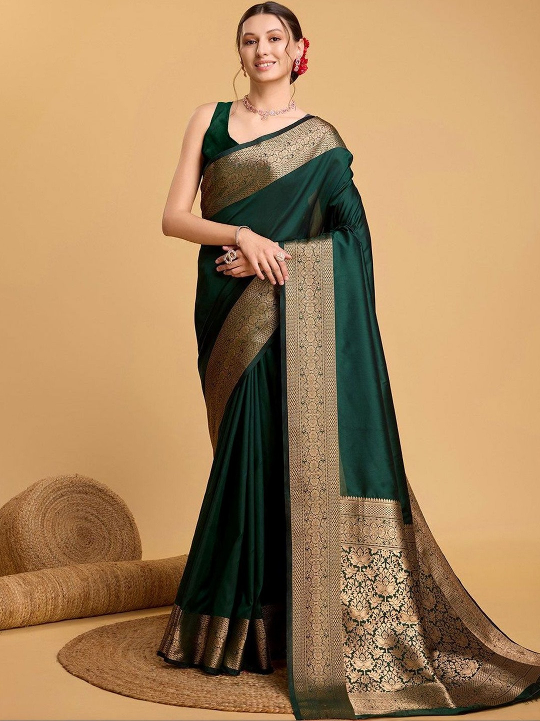 LEAFFEB Woven Design Zari Art Silk Banarasi Saree