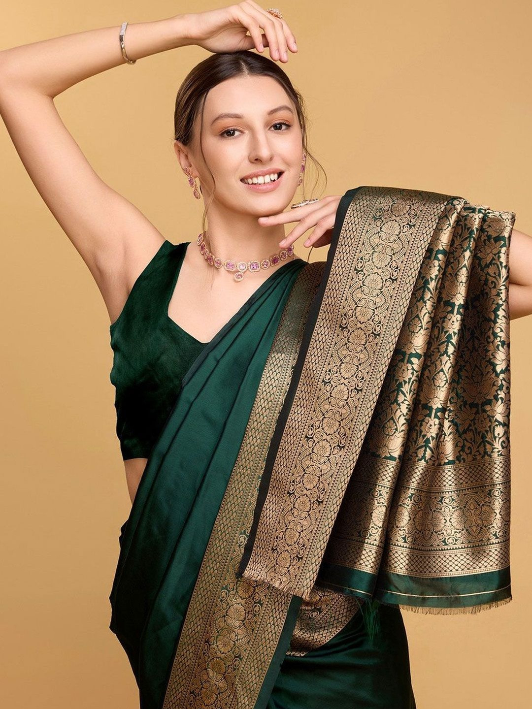 LEAFFEB Woven Design Zari Art Silk Banarasi Saree