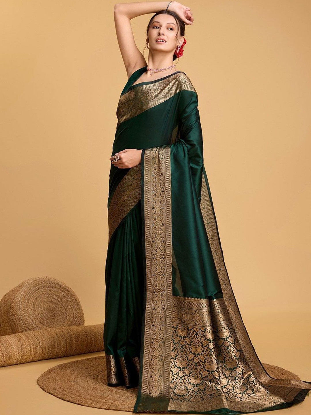 LEAFFEB Woven Design Zari Art Silk Banarasi Saree
