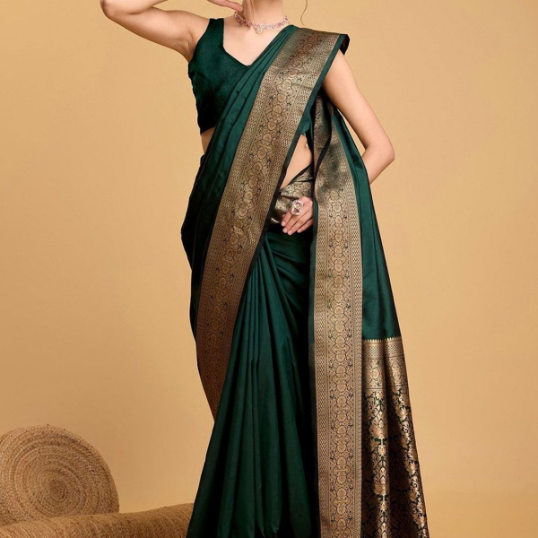 LEAFFEB Woven Design Zari Art Silk Banarasi Saree